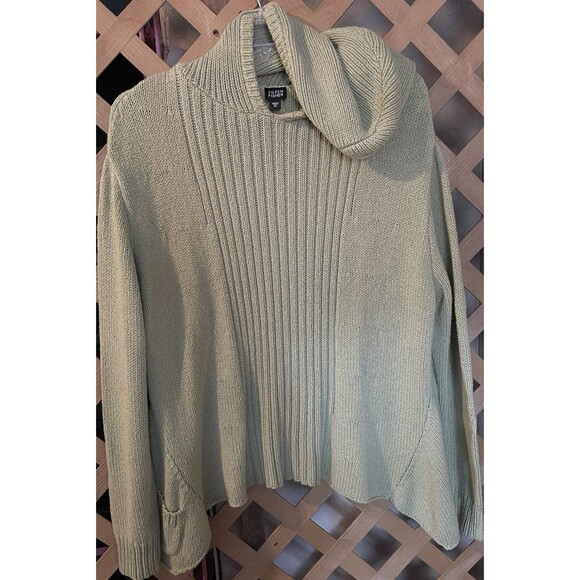 EILEEN FISHER Thyme Silk Blend Cable Knit Hooded Pull-over Lagenlook Sweater XL - Picture 8 of 11